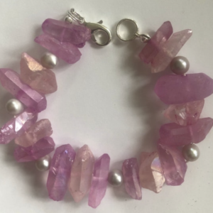 Lavender Pink Quartz & Pearls Bracelet