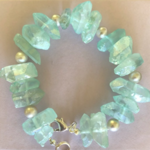 Aqua Blue Quartz & Pearls Bracelet