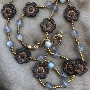 Golden Blue Fleur & Labradorite Gemstone Necklace