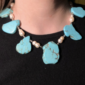 Turquoise Howlite & Baroque Pearls Necklace