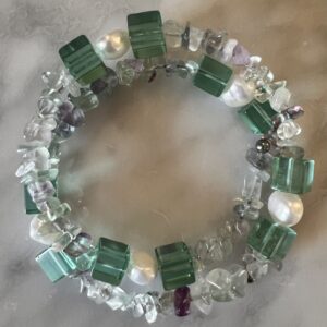 Pearls, Cube & Fluorite Gemstone Bracelet