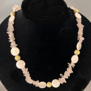 Rose Quartz Gemstone & Shell Pearl Coins