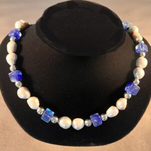 Baroque Freshwater Pearls & Blue Quartz Cubes